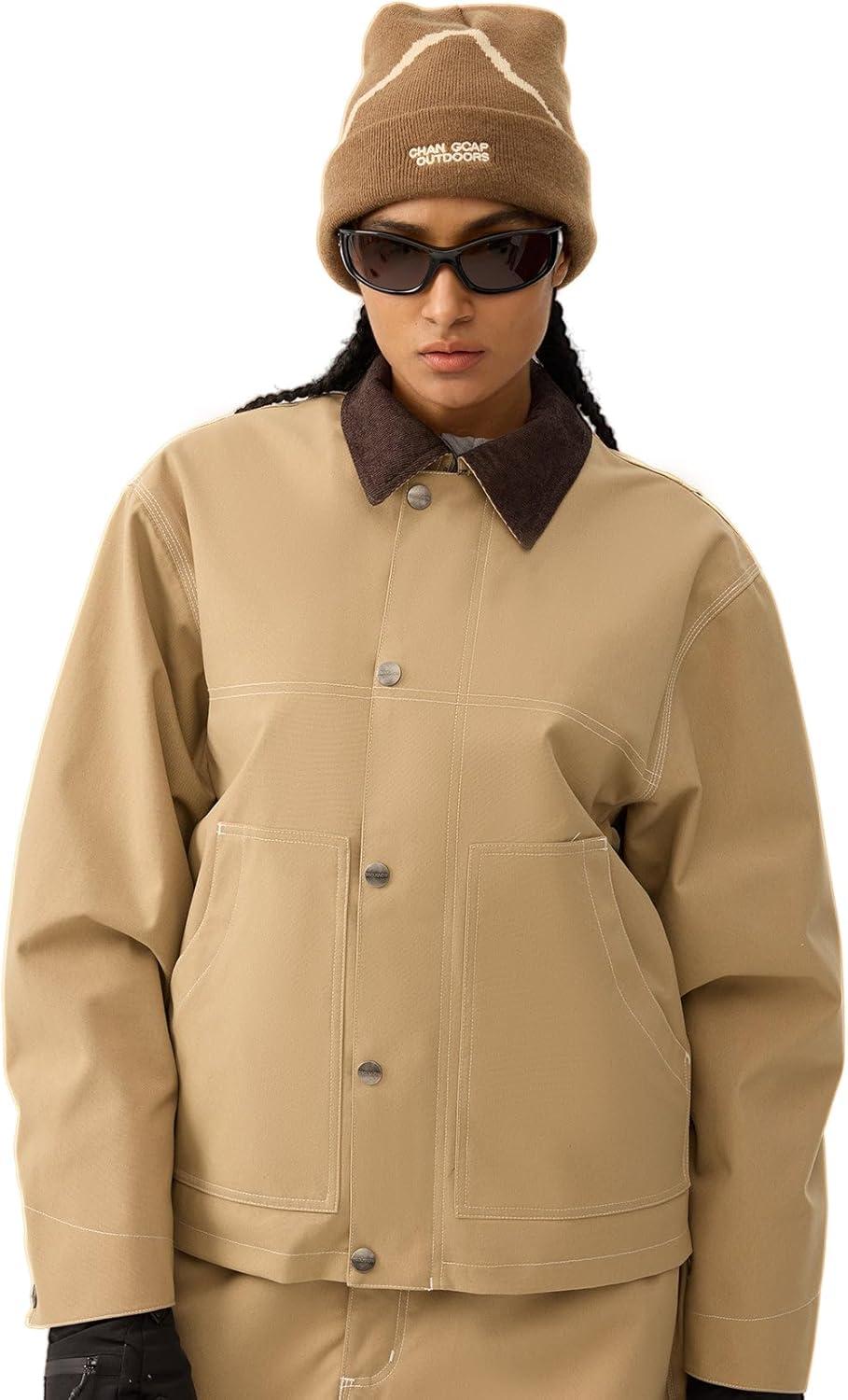 image:imageGSOU SNOW Snowboard Jacket Men Ski Jackets Women Snow Jacket Snowboarding Coat Mountain Hooded Waterproof WindproofKhaki 1