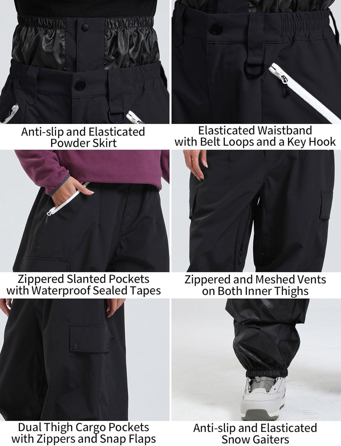 image:imageGSOU SNOW Women Men Baggy Ski Pants Loose Snowboard Pants Insulated Snow Pant Waterproof Windproof Outdoor SportBlack