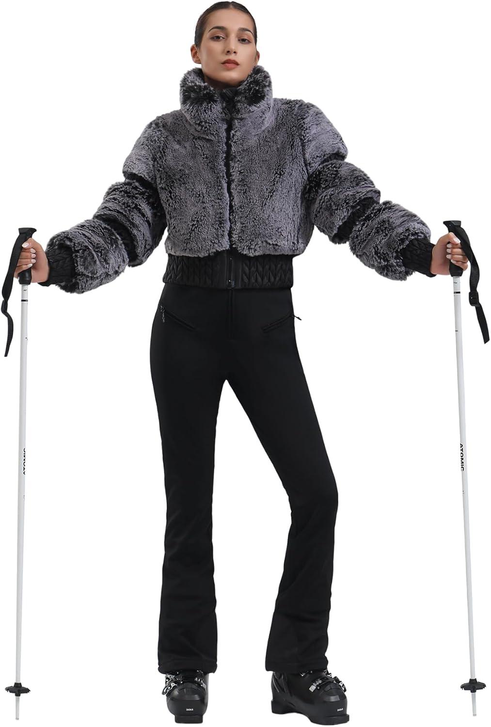 image:imageGSOU SNOW Women Ski Jacket Faux Fur Snowboard Coat Snow Cropped Jacket Winter Outdoor Warm