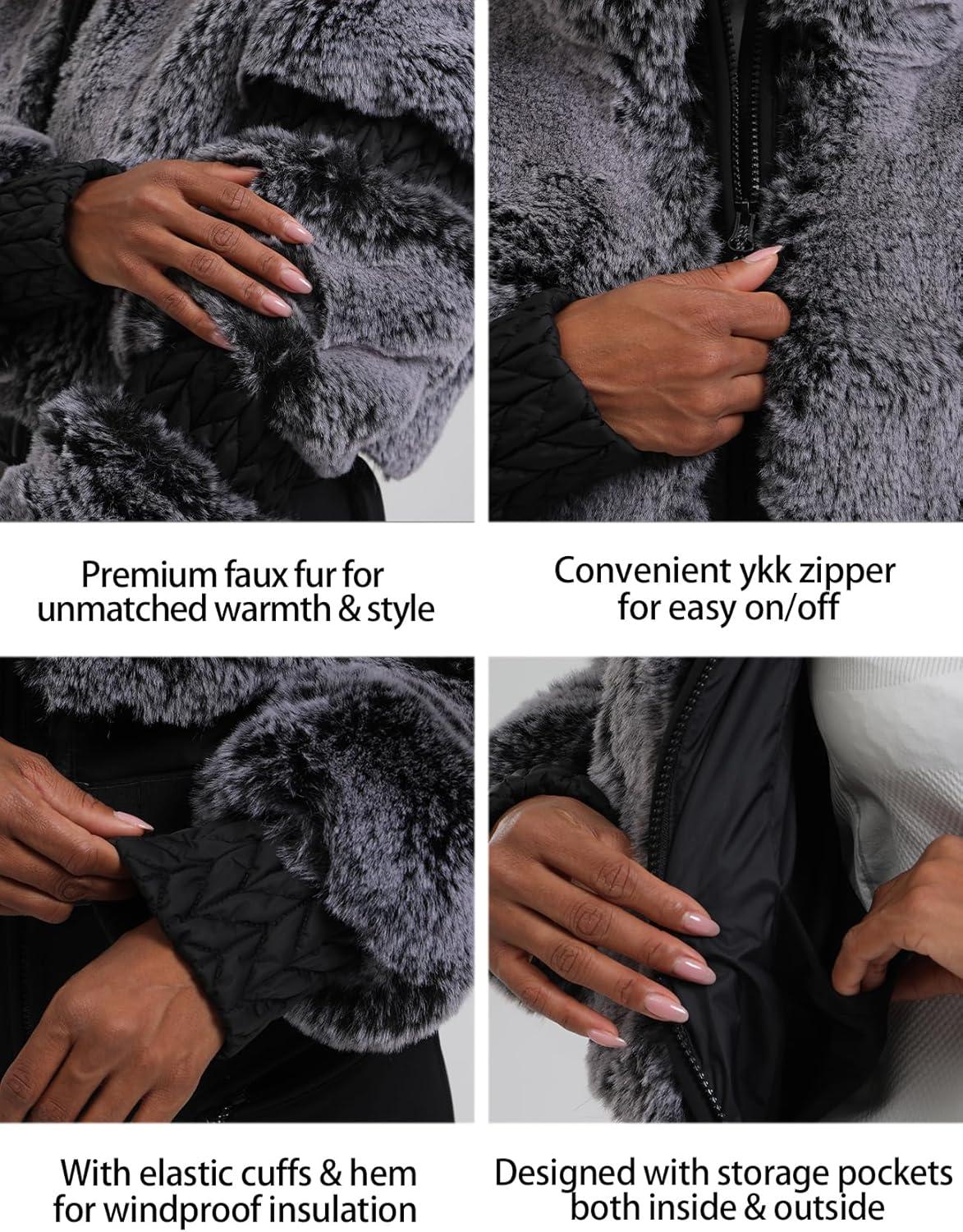 image:imageGSOU SNOW Women Ski Jacket Faux Fur Snowboard Coat Snow Cropped Jacket Winter Outdoor Warm