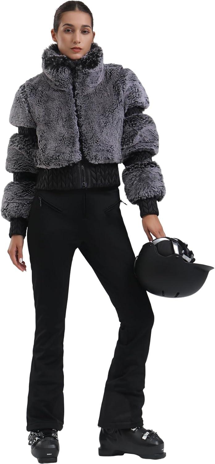 image:imageGSOU SNOW Women Ski Jacket Faux Fur Snowboard Coat Snow Cropped Jacket Winter Outdoor Warm