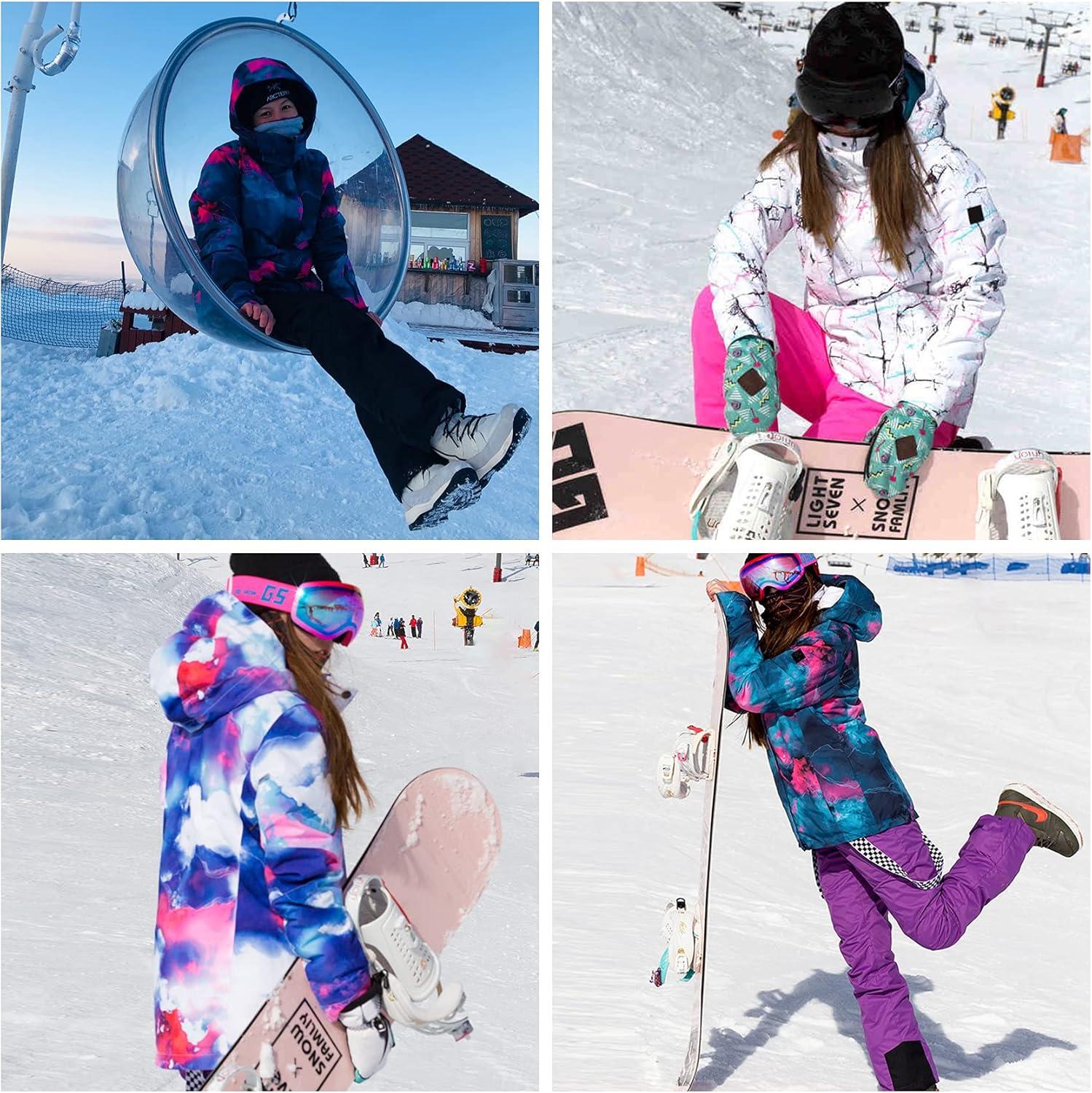 image:imageGSOU SNOW Womens Ski Jackets and Pants Set Snowboarding Snowsuit Snow Coat Hooded Waterproof WindproofBlue Black 1