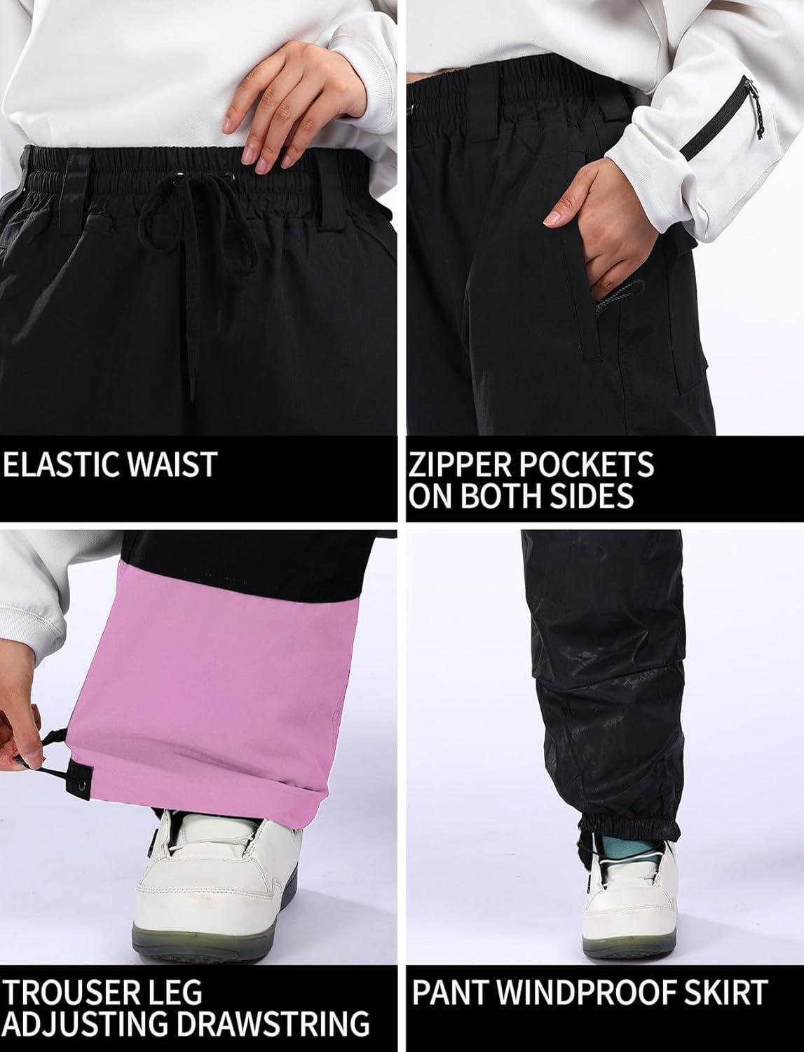 image:imageGSOU SNOW Womens Ski Pants Mens Snowboard Pants Waterproof Snow Pants for Winter Outdoor Sport WarmBlack Pink