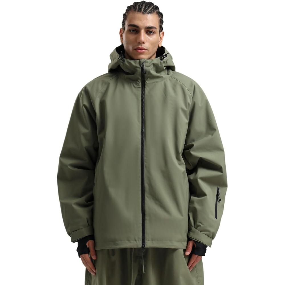 image:imageGSOU SNOW Men Ski Jacket Snowboard Waterproof Baggy Snow Coat Warm Winter Sport HoodedArmy Green