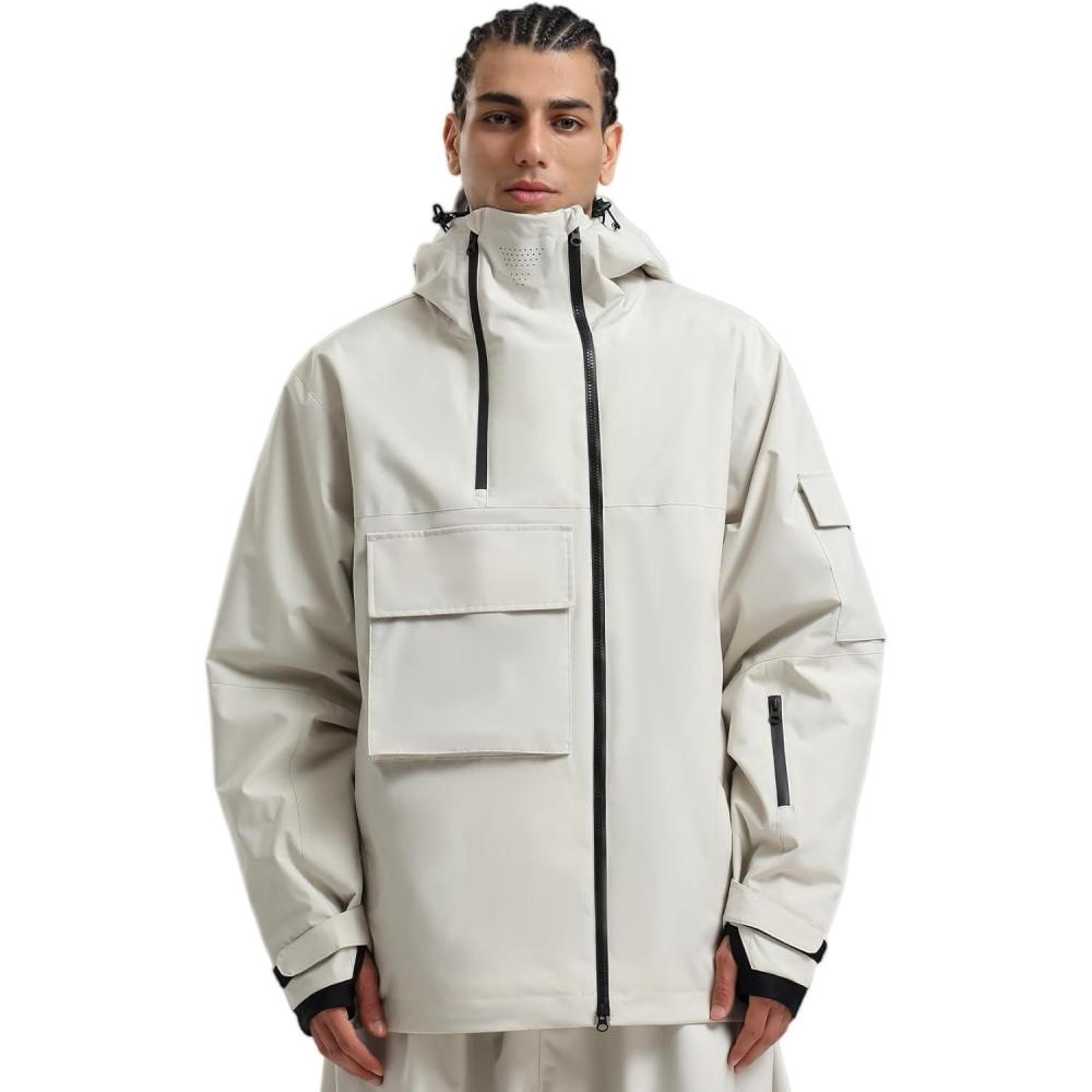 image:imageGSOU SNOW Men Ski Jacket Snowboard Waterproof Baggy Snow Coat Warm Winter Sport HoodedBeige 1