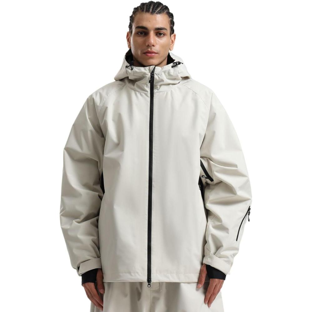 image:imageGSOU SNOW Men Ski Jacket Snowboard Waterproof Baggy Snow Coat Warm Winter Sport HoodedBeige