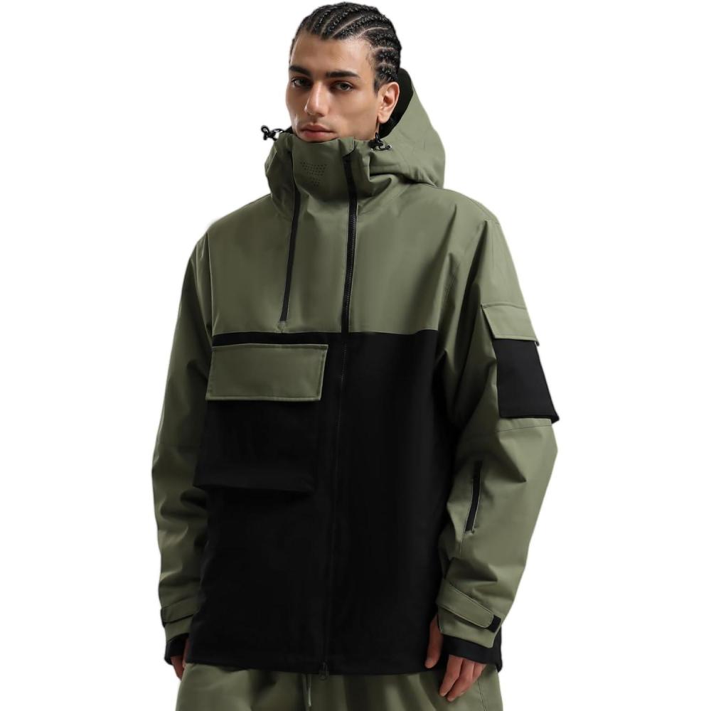 image:imageGSOU SNOW Men Ski Jacket Snowboard Waterproof Baggy Snow Coat Warm Winter Sport HoodedBlack Army Green