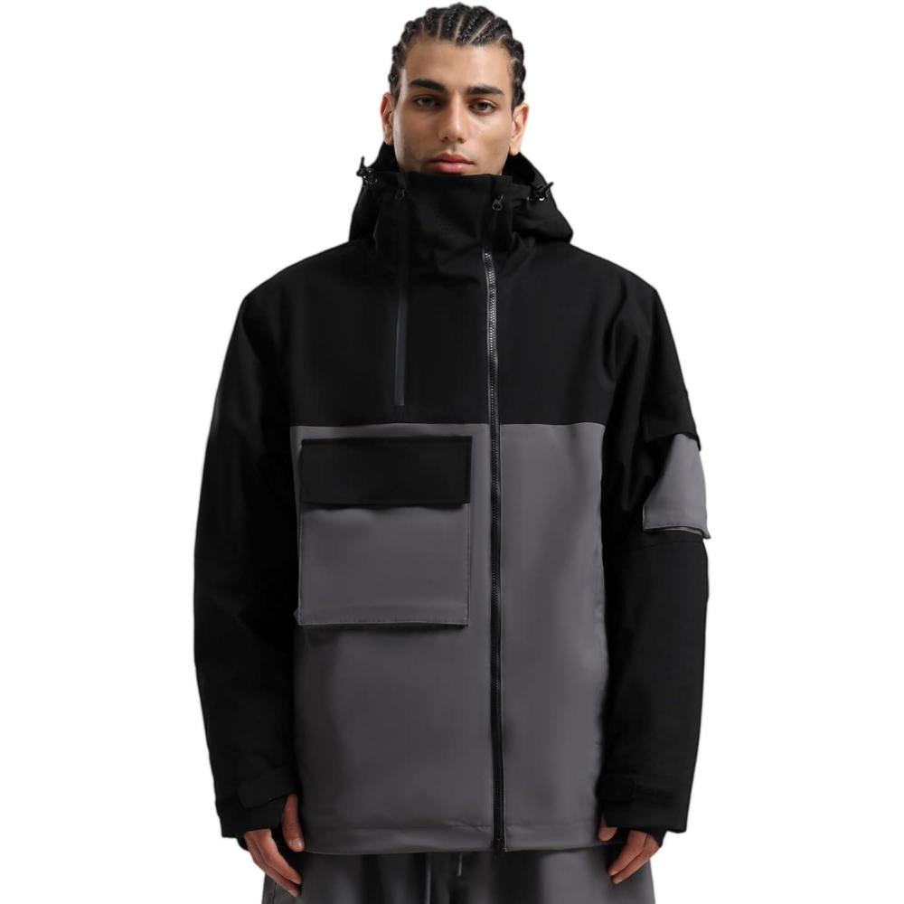image:imageGSOU SNOW Men Ski Jacket Snowboard Waterproof Baggy Snow Coat Warm Winter Sport HoodedBlack Grey