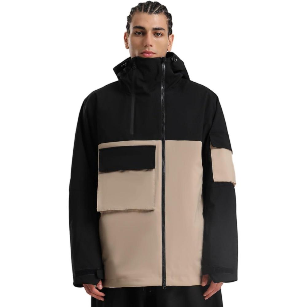 image:imageGSOU SNOW Men Ski Jacket Snowboard Waterproof Baggy Snow Coat Warm Winter Sport HoodedBlack Khaki