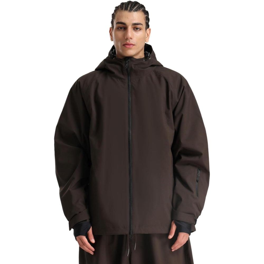 image:imageGSOU SNOW Men Ski Jacket Snowboard Waterproof Baggy Snow Coat Warm Winter Sport HoodedDark Coffee