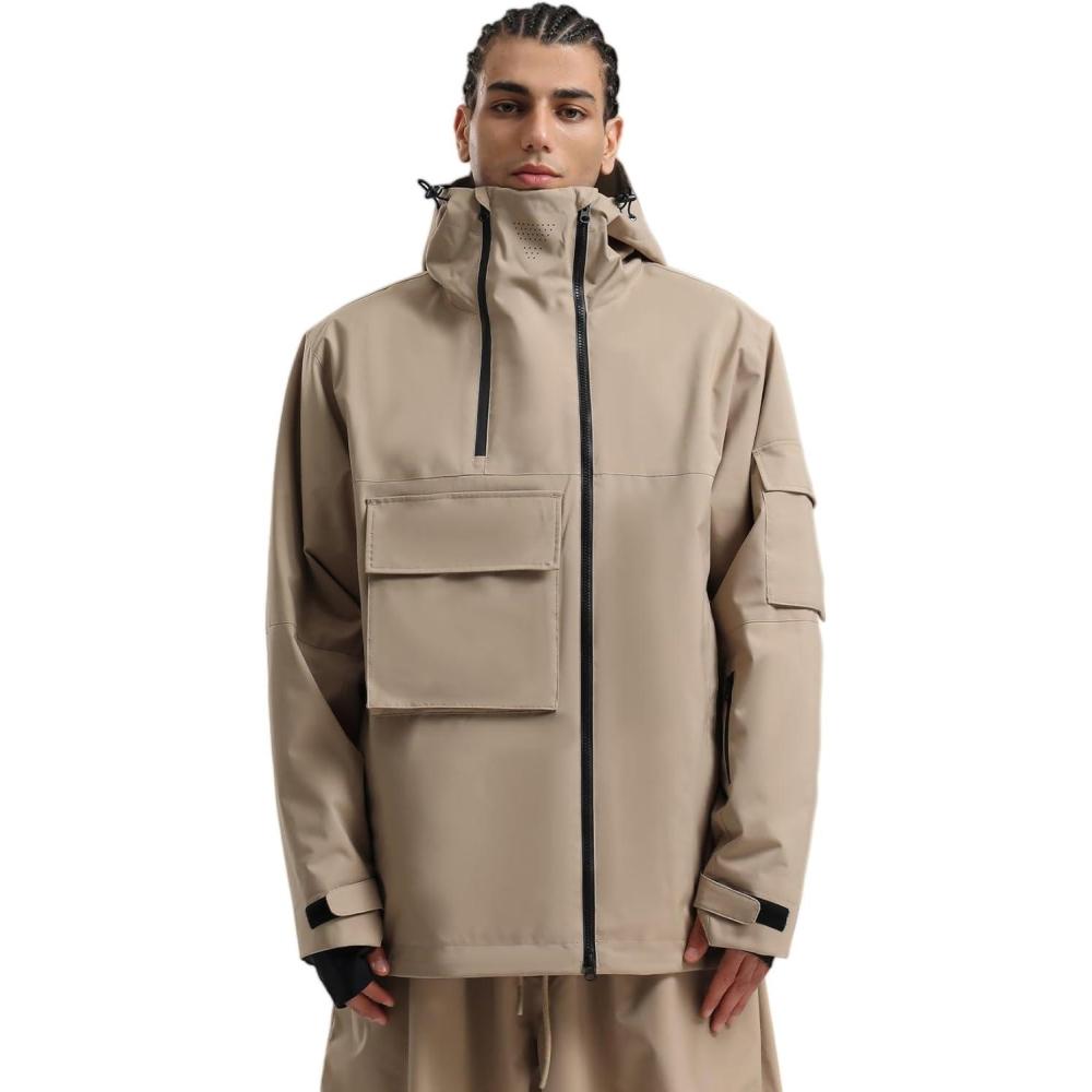 image:imageGSOU SNOW Men Ski Jacket Snowboard Waterproof Baggy Snow Coat Warm Winter Sport HoodedKhaki 1