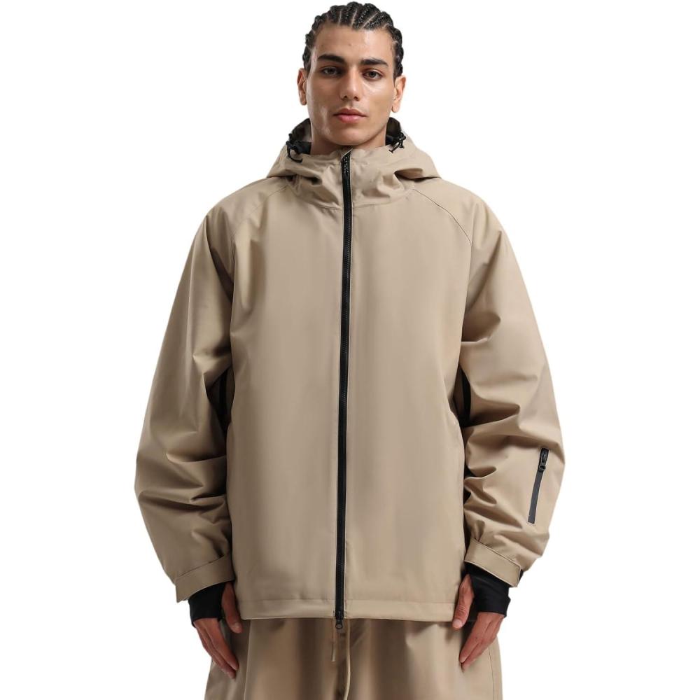 image:imageGSOU SNOW Men Ski Jacket Snowboard Waterproof Baggy Snow Coat Warm Winter Sport HoodedKhaki