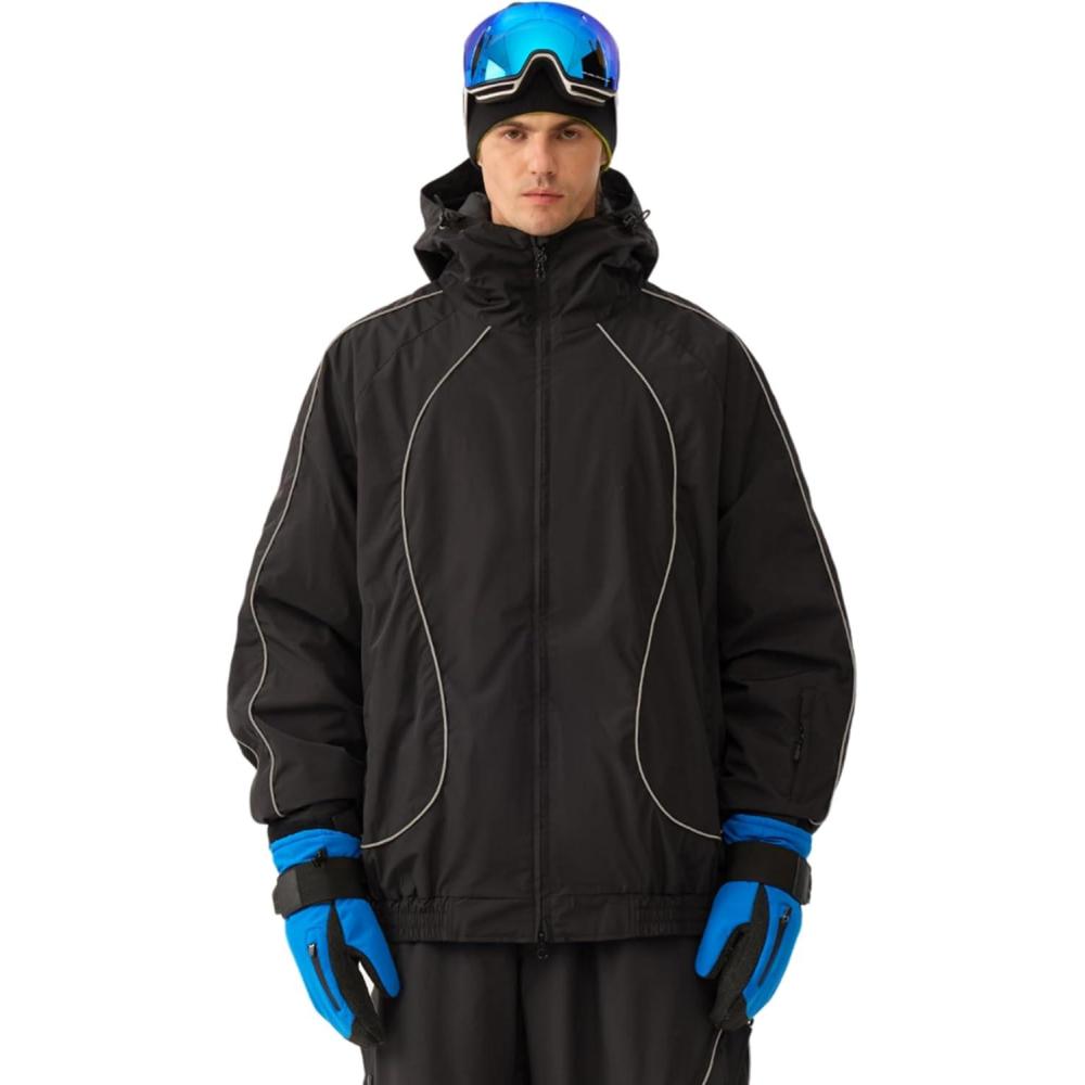 image:imageGSOU SNOW Men Ski Jacket Women Baggy Snowboard Jacket Snow Coat Mountain Jacket Hooded Waterproof Windproof Reflective StripBlack