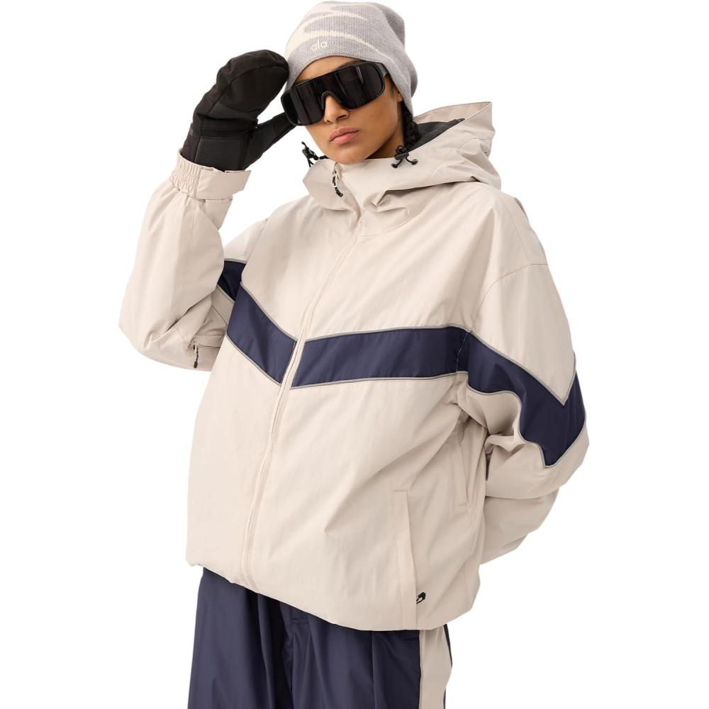 image:imageGSOU SNOW Men Snowboard Jacket Ski Baggy Women Snow Coat Waterproof Winter Sport Hooded Reflective StripBeige