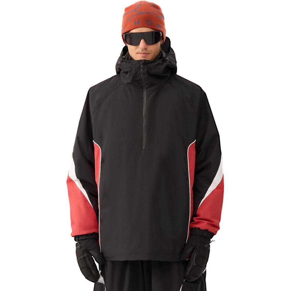 image:imageGSOU SNOW Men Snowboard Jacket Ski Baggy Women Snow Coat Waterproof Winter Sport Hooded Reflective StripBlack 1