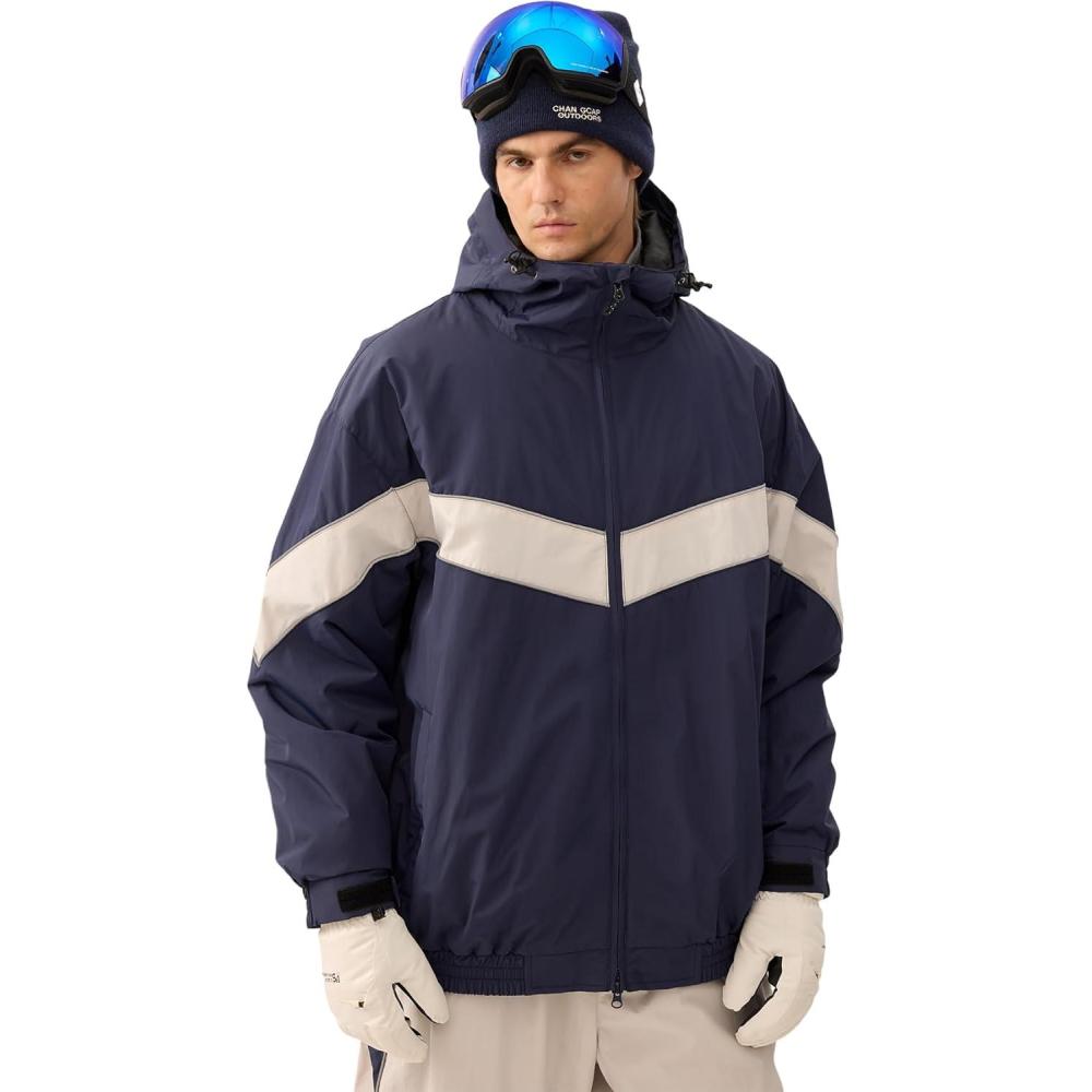 image:imageGSOU SNOW Men Snowboard Jacket Ski Baggy Women Snow Coat Waterproof Winter Sport Hooded Reflective StripNavy