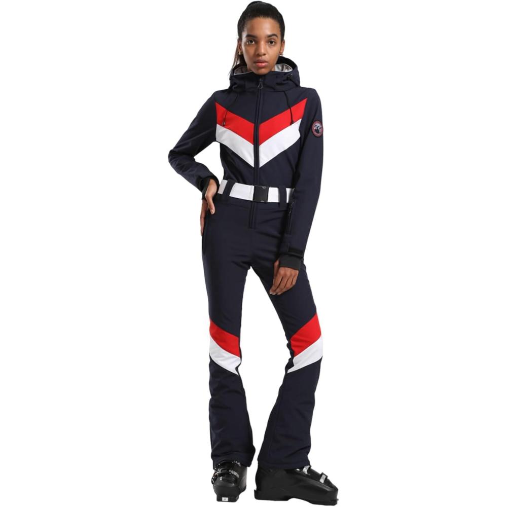 image:imageGSOU SNOW Ski Suit Women Snowsuit Slim One Piece Jumpsuit Snow Jackets Waterproof Winter Windproof Outdoor Sports WarmNavy Blue