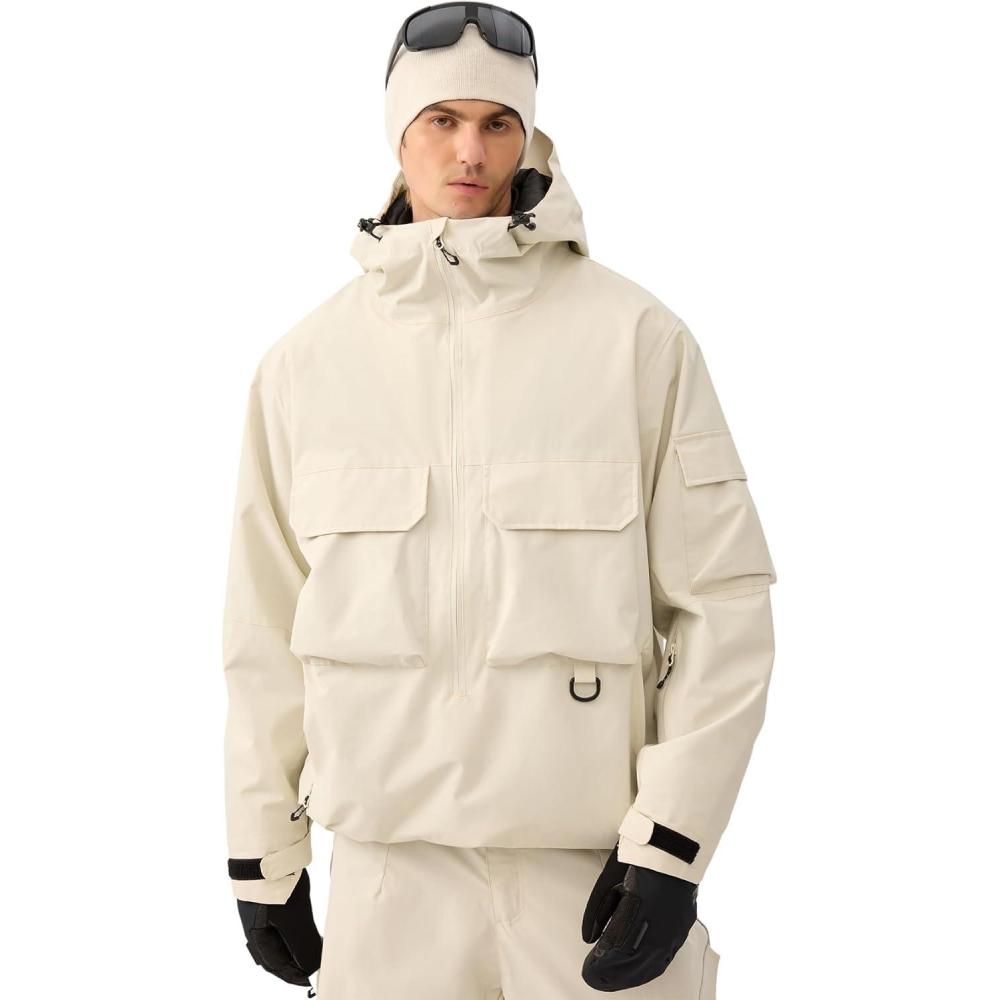 image:imageGSOU SNOW Snowboard Jacket Men Ski Jackets Women Snow Jacket Snowboarding Coat Mountain Hooded Waterproof WindproofBeige