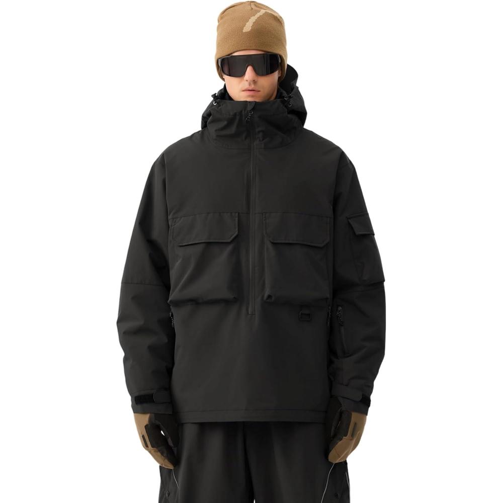 image:imageGSOU SNOW Snowboard Jacket Men Ski Jackets Women Snow Jacket Snowboarding Coat Mountain Hooded Waterproof WindproofBlack