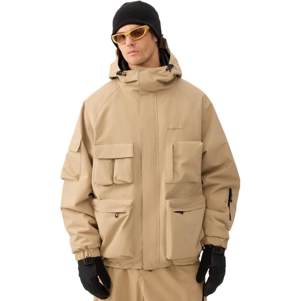 image:imageGSOU SNOW Snowboard Jacket Men Ski Jackets Women Snow Jacket Snowboarding Coat Mountain Hooded Waterproof WindproofKhaki03