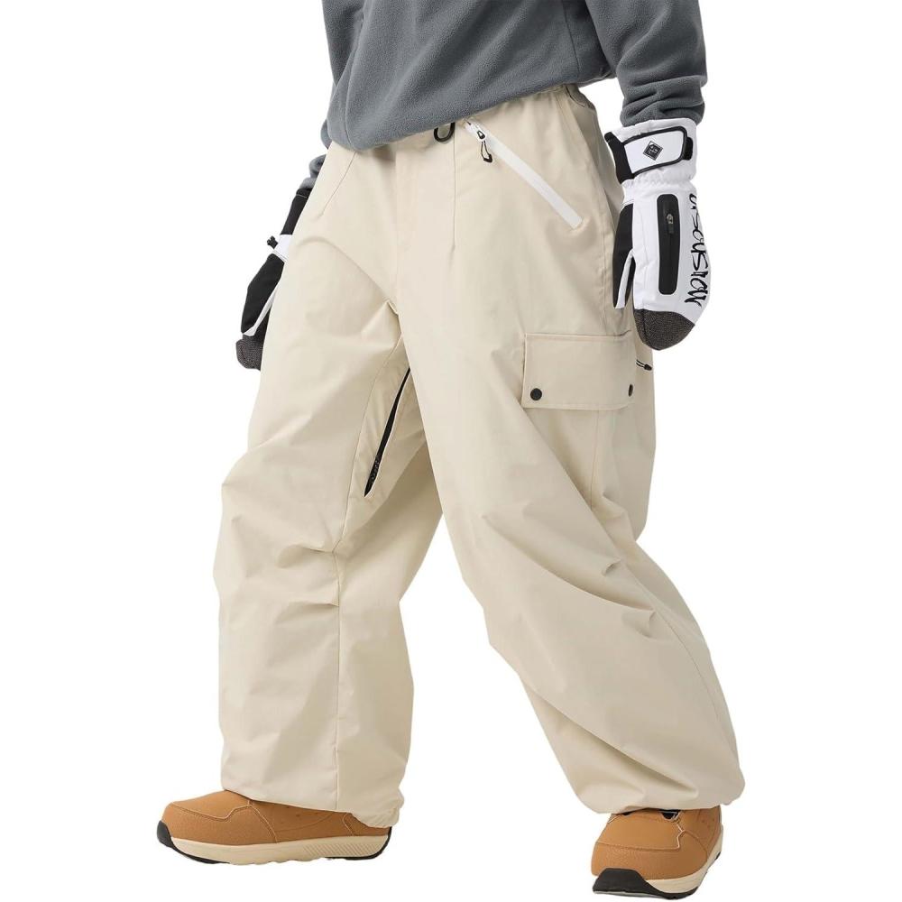 image:imageGSOU SNOW Women Men Baggy Ski Pants Loose Snowboard Pants Insulated Snow Pant Waterproof Windproof Outdoor SportBeige