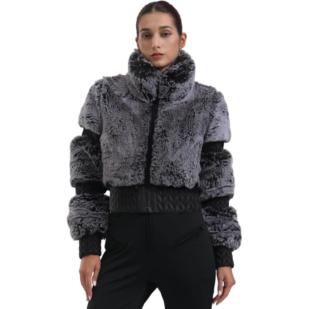 image:imageGSOU SNOW Women Ski Jacket Faux Fur Snowboard Coat Snow Cropped Jacket Winter Outdoor Warm
