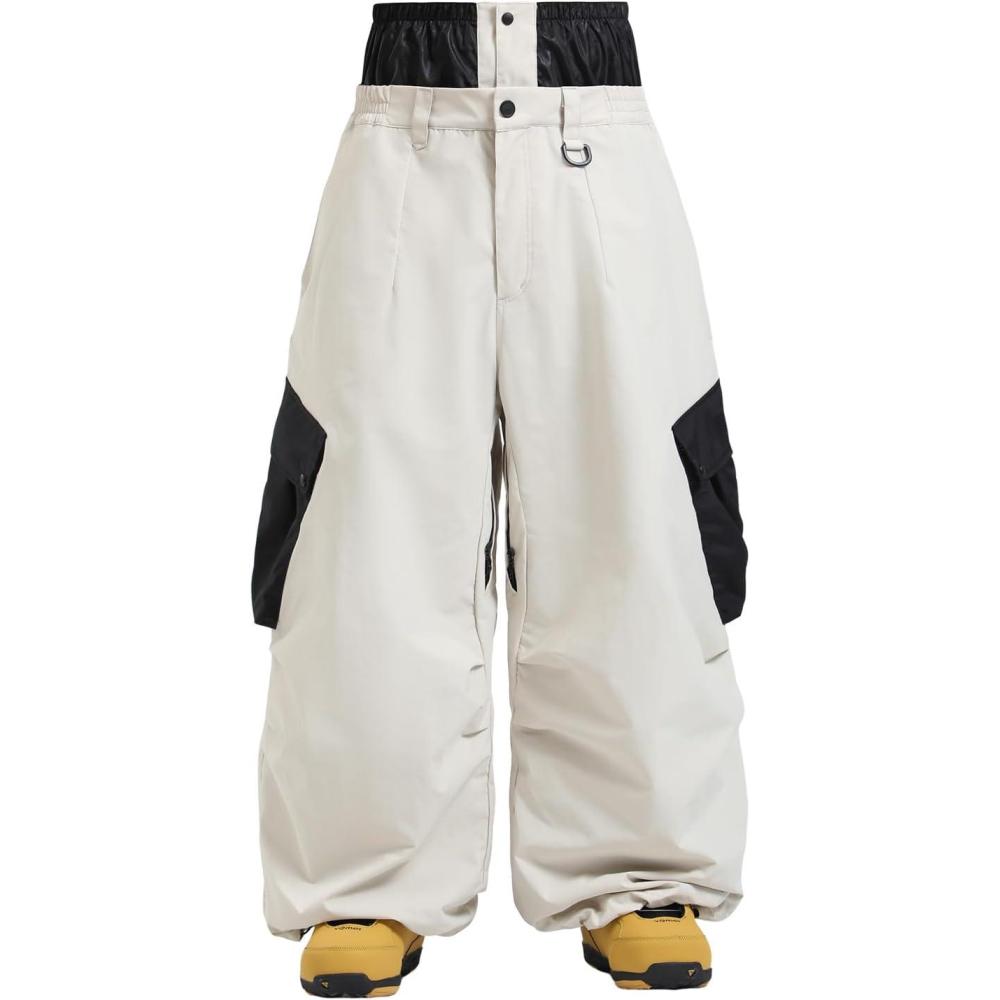 image:imageGSOU SNOW Womens Mens Baggy Snow Pants Cargo Snowboard Pants Ski Super Loose Sport Outdoor Insulation WaterproofBeige Black