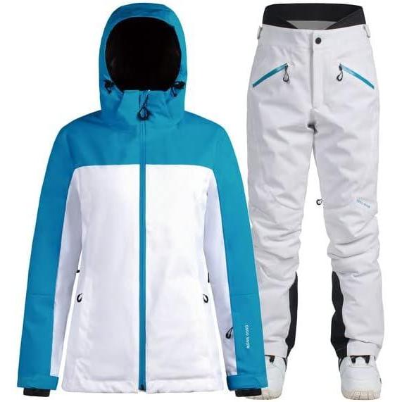 image:imageGSOU SNOW Womens Ski Jacket and Pants Waterproof Windproof Snowsuit Snowboarding Coat Insulated Warm WinterBlue White 1