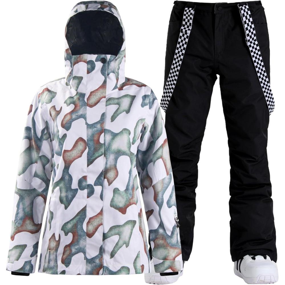 image:imageGSOU SNOW Womens Ski Jacket and Pants Waterproof Windproof Snowsuit Snowboarding Coat Insulated Warm WinterCamouflage