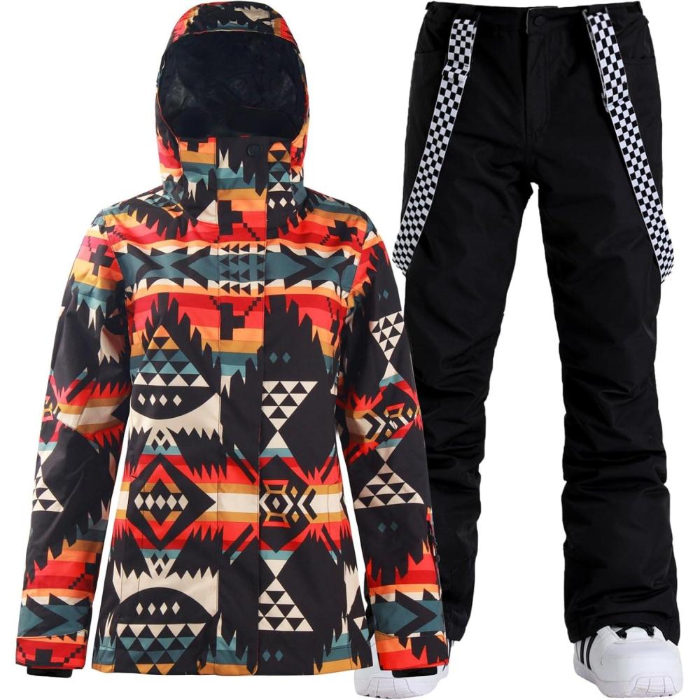 image:imageGSOU SNOW Womens Ski Jacket and Pants Waterproof Windproof Snowsuit Snowboarding Coat Insulated Warm WinterRed Yellow