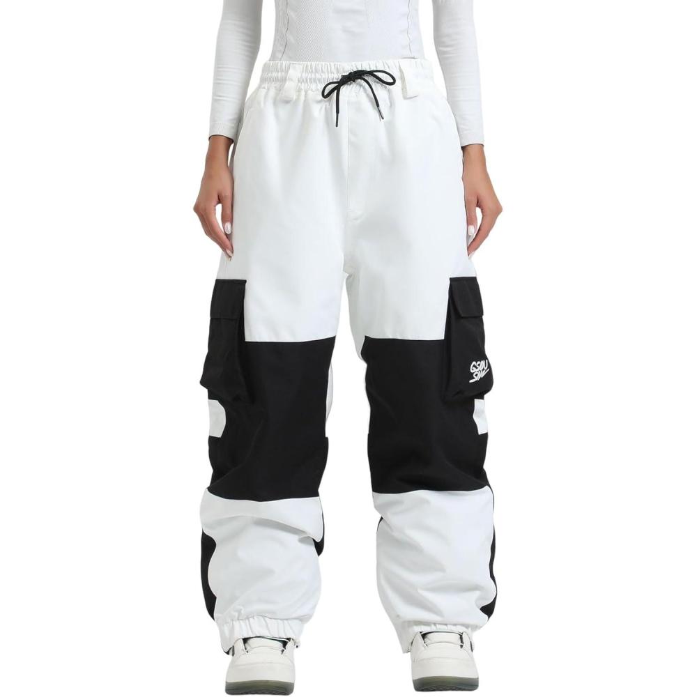 image:imageGSOU SNOW Womens Ski Pants Mens Snowboard Pants Waterproof Snow Pants for Winter Outdoor Sport WarmBlack White