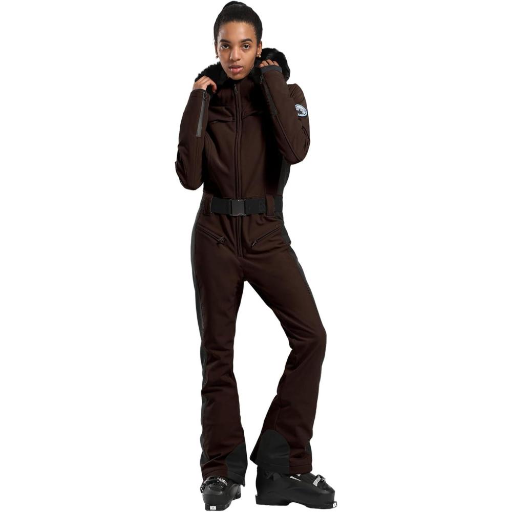 image:imageGSOU SNOW Womens Ski Suit One Piece Snowsuit Snowboard Slim Insulated Jumpsuit Jacket Waterproof Windproof for Outdoor SportsDark Khaki