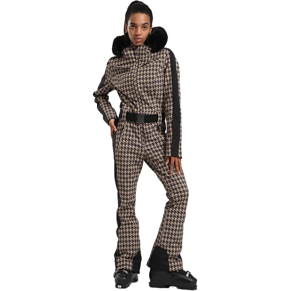 image:imageGSOU SNOW Womens Ski Suit One Piece Snowsuit Snowboard Slim Insulated Jumpsuit Jacket Waterproof Windproof for Outdoor SportsKhaki