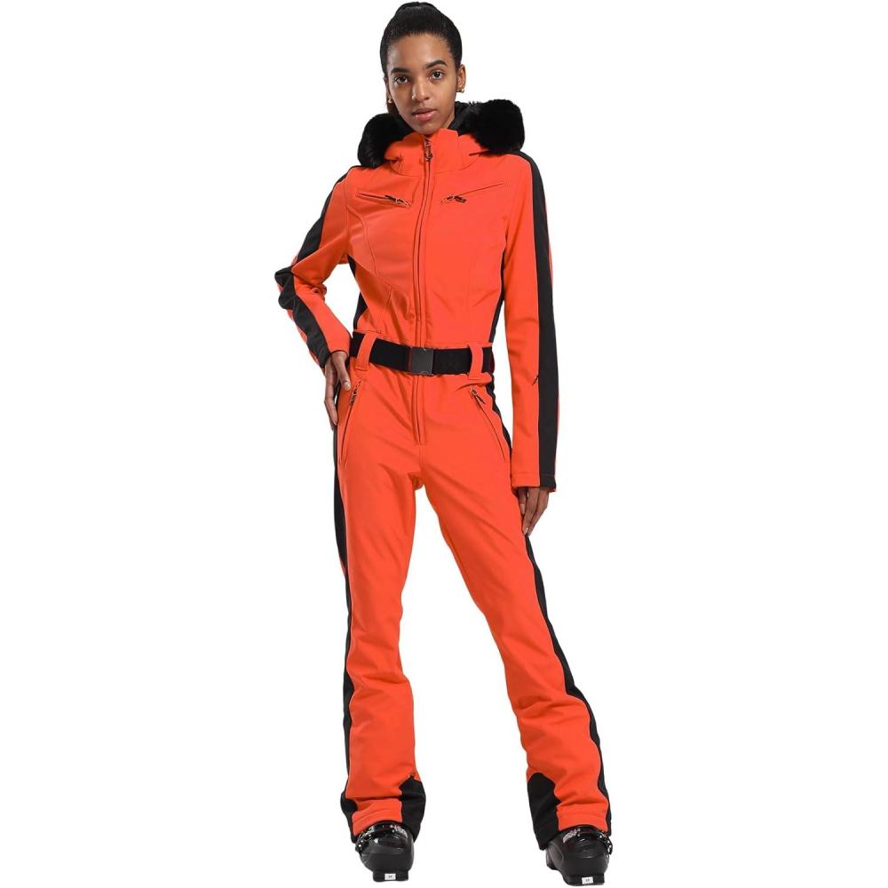 image:imageGSOU SNOW Womens Ski Suit One Piece Snowsuit Snowboard Slim Insulated Jumpsuit Jacket Waterproof Windproof for Outdoor SportsOrange