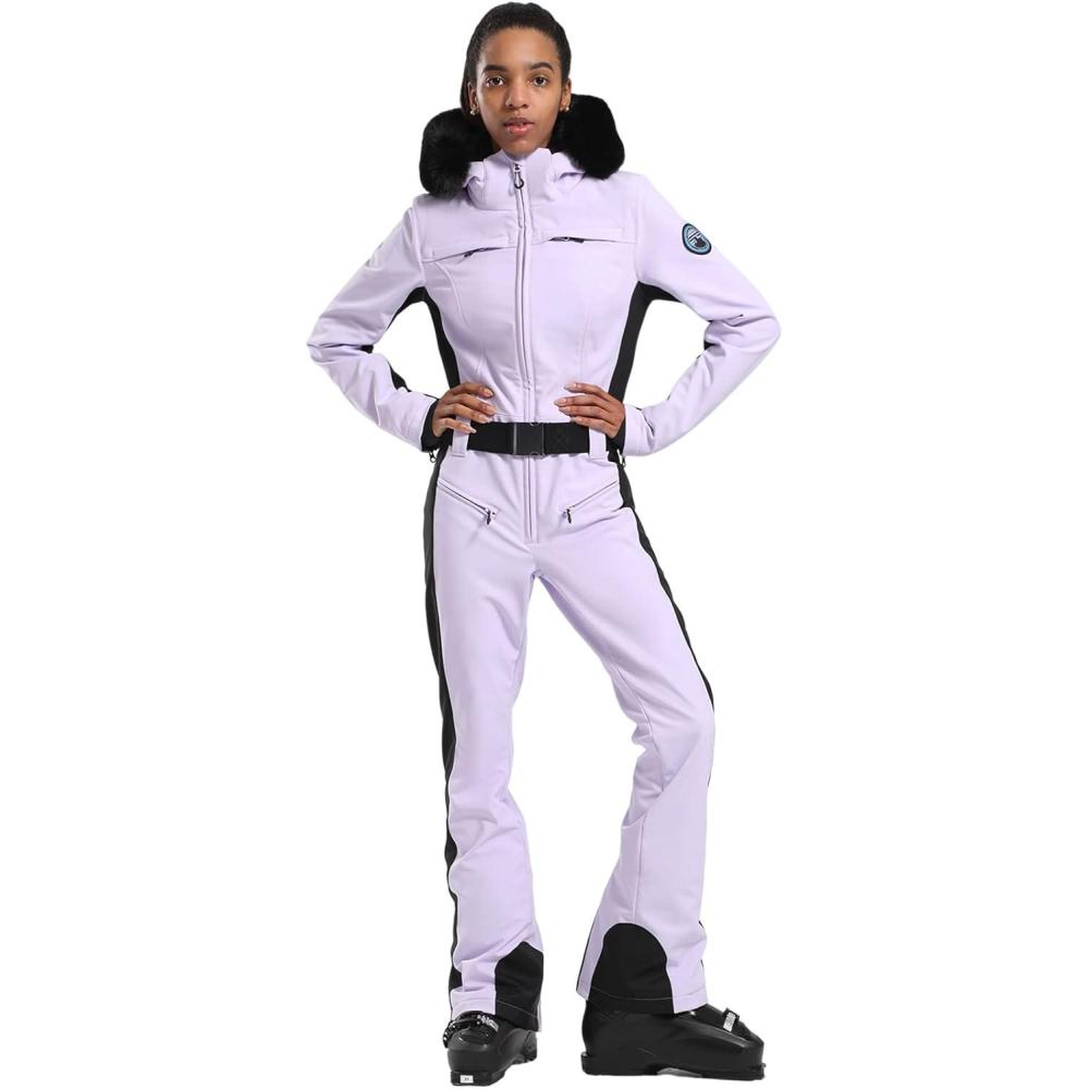 image:imageGSOU SNOW Womens Ski Suit One Piece Snowsuit Snowboard Slim Insulated Jumpsuit Jacket Waterproof Windproof for Outdoor SportsPurple 1