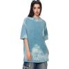 GSOU SNOW Men Oversized T Shirt Cotton Casual Unisex Short Sleeve Vintage Baggy Tee Shirts Washed Mens Streetwear(Black+grey+blue)