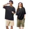 GSOU SNOW Men Oversized T Shirt Cotton Casual Unisex Short Sleeve Vintage Baggy Tee Shirts Washed Mens Streetwear(Black+white+black)