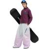 GSOU SNOW Mens Baggy Snowboard Pants Womens Snow Pants Loose Waterproof Ski Pants for Skiing(White Pink)