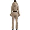 GSOU SNOW Ski Suit Womens One Piece Snowsuit Snowboard Jacket Slim Snow Jumpsuit Faux Fur Ski Outfit Waterproof Windproof(Khaki)