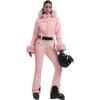 GSOU SNOW Ski Suit Womens One Piece Snowsuit Snowboard Jacket Slim Snow Jumpsuit Faux Fur Ski Outfit Waterproof Windproof(Pink)