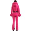 GSOU SNOW Ski Suit Womens One Piece Snowsuit Snowboard Jacket Slim Snow Jumpsuit Faux Fur Ski Outfit Waterproof Windproof(Rose Red)