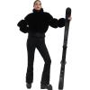 GSOU SNOW Women Ski Jacket Faux Fur Snowboard Coat Snow Cropped Jacket Winter Outdoor Warm(Black)