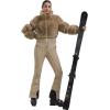 GSOU SNOW Women Ski Jacket Faux Fur Snowboard Coat Snow Cropped Jacket Winter Outdoor Warm(Khaki)