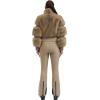 GSOU SNOW Women Ski Jacket Faux Fur Snowboard Coat Snow Cropped Jacket Winter Outdoor Warm(Khaki)