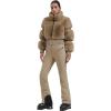 GSOU SNOW Women Ski Jacket Faux Fur Snowboard Coat Snow Cropped Jacket Winter Outdoor Warm(Khaki)