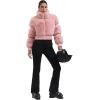 GSOU SNOW Women Ski Jacket Faux Fur Snowboard Coat Snow Cropped Jacket Winter Outdoor Warm(Pink)