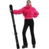 GSOU SNOW Women Ski Jacket Faux Fur Snowboard Coat Snow Cropped Jacket Winter Outdoor Warm(Rose)