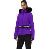 GSOU SNOW Women’s Ski Jacket Snowboard Warm Winter Short Slim Snow Coat Jacket Mountain Windproof Waterproof Insulated Hooded(Dark Purple)