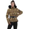 GSOU SNOW Women’s Ski Jacket Snowboard Warm Winter Short Slim Snow Coat Jacket Mountain Windproof Waterproof Insulated Hooded(Leopard Brown)