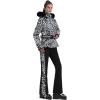 GSOU SNOW Women’s Ski Jacket Snowboard Warm Winter Short Slim Snow Coat Jacket Mountain Windproof Waterproof Insulated Hooded(Leopard White)